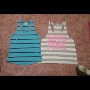Victoria Secret Pink Bling Tank Top Lot Stripes Large